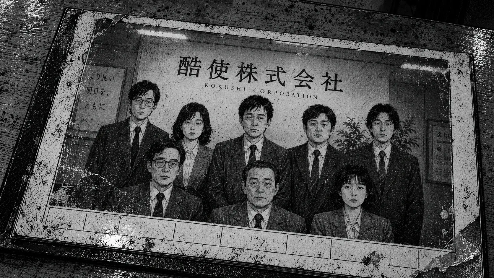 Kokushi staff photograph including K. Watanabe in thin black rectangular glasses.